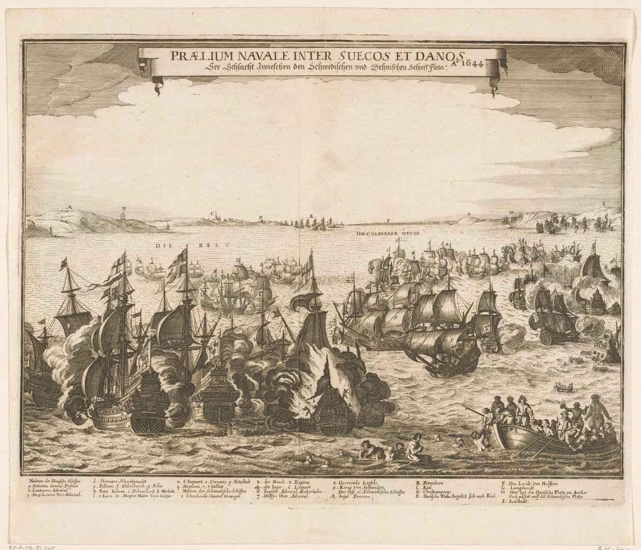 Sjøslag mellom den svenske og danske flåten i beltet, 1644 Praelium navale inter Suecos et Danos / Ao. 1644 / Se Schlacht Zwieschen den Schwedischen und Dehnischen Schieffflota (tittel på objekt) av Anonymous