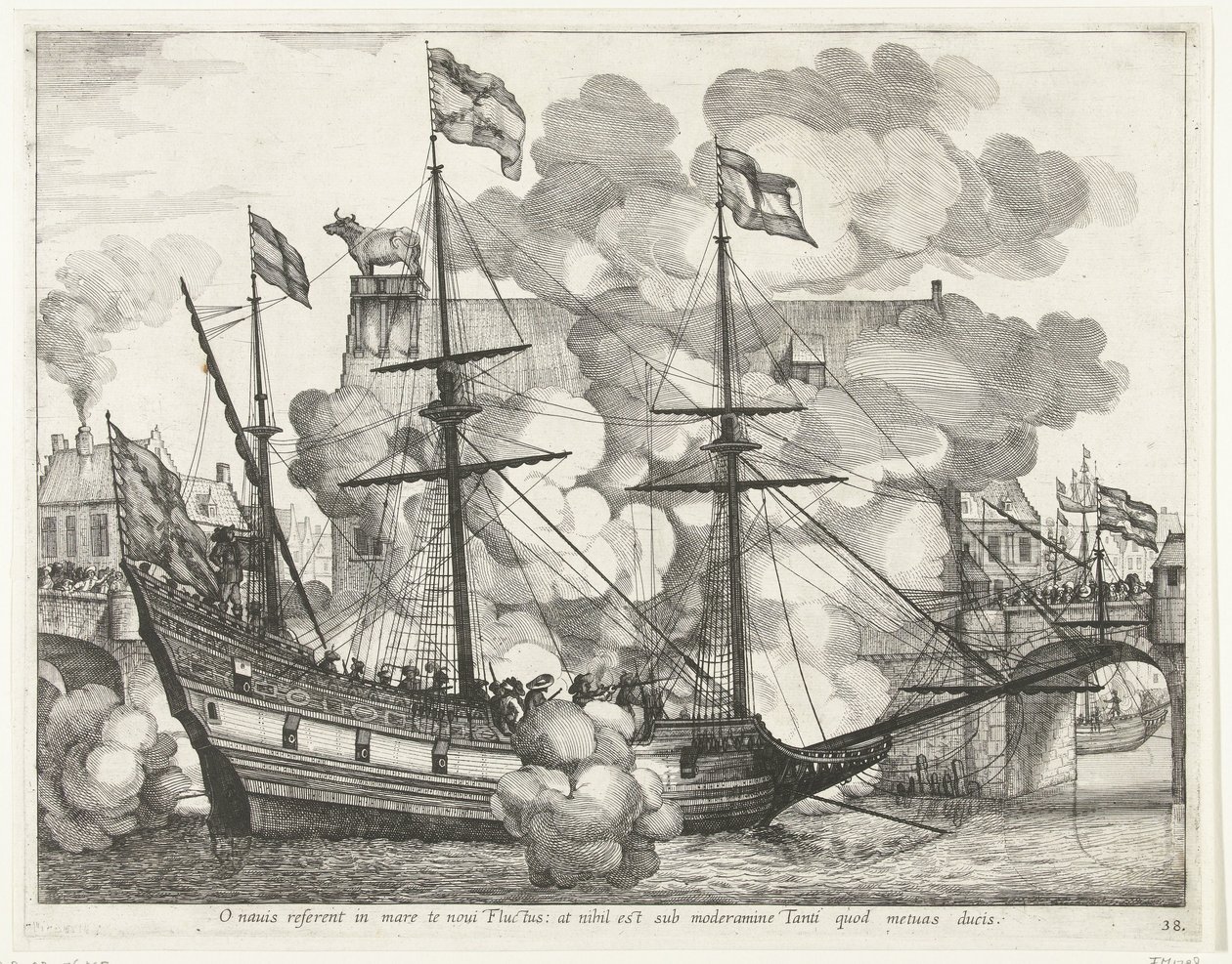 Zeilschip, til høyre; intocht van Ferdinand te Gent i 1635 (nr. 38) O skip, nye bølger vil bære deg inn i havet: men det er ingenting under kontroll av den du frykter å lede (tittel på objekt) Andre sjømenns triumferende skip av Anonymous