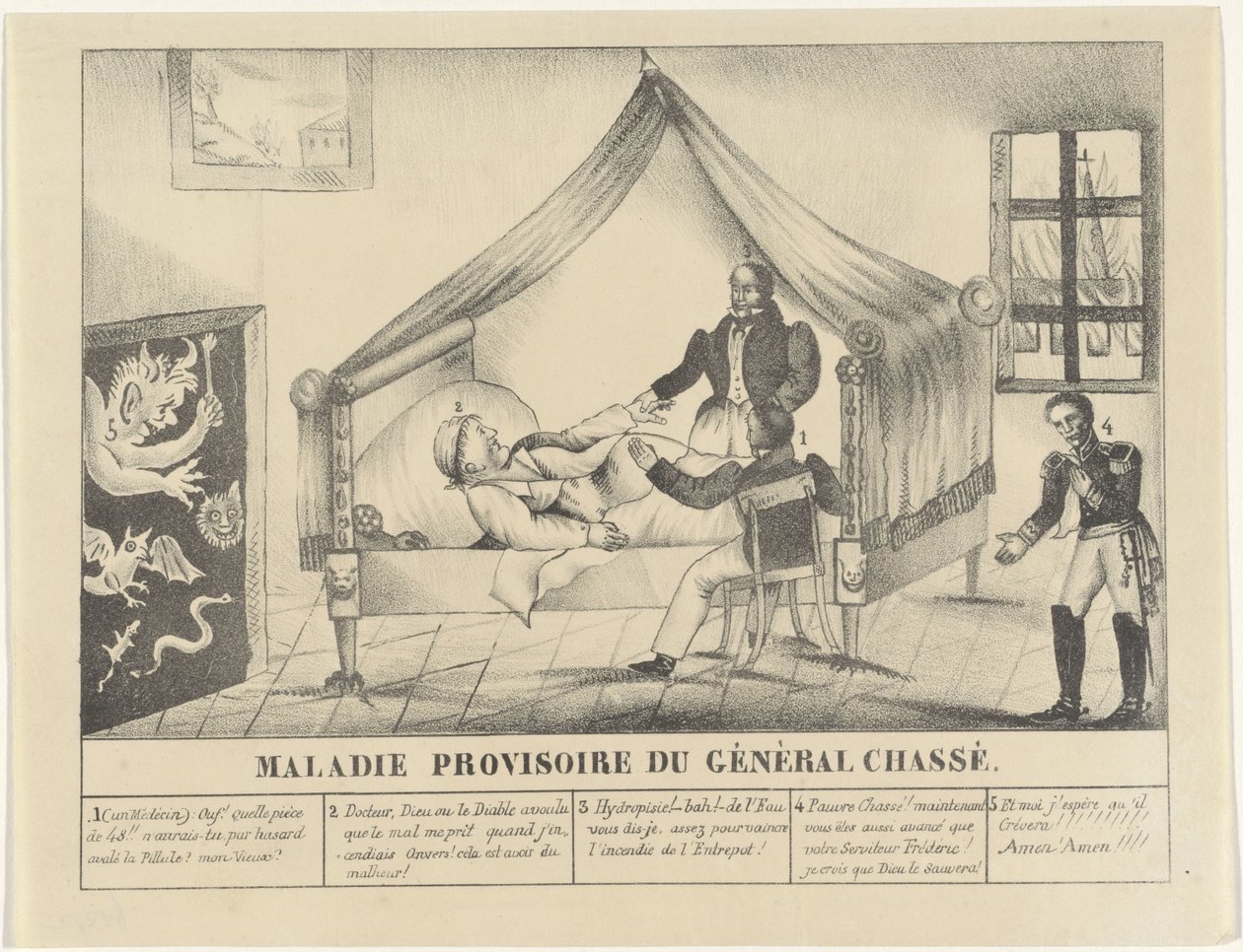 Ziekbed van generaal Chassé, 1830 Midlertidig sykdom hos General Chassé (tittel på objekt) av Anonymous