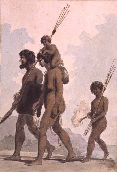 En familie fra New South Wales, muligens av Philip Gidley King (1758-1808), ca. 1788-92 (akvarell) av Anonymous Anonymous