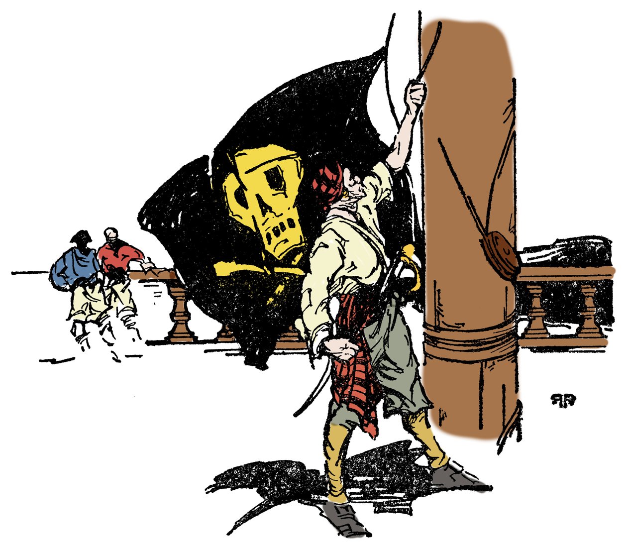En pirat heiser det svarte flagget til døde Illustrasjon fra «Deep Water Days» av Richard H. Rodgers 1929 av Anonymous Anonymous