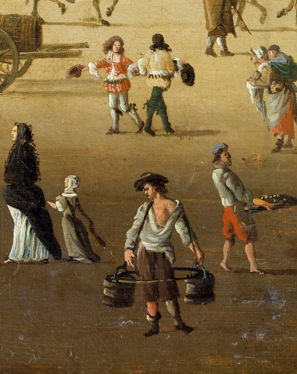 En vannbærer som løfter to bøtter på Pont Neuf i Paris på 1600-tallet Detalj. Anonymt maleri. Paris, Musee Carnavalet av Anonymous Anonymous