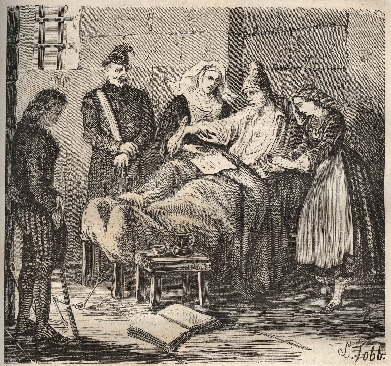 Et bryllup på Rochefort bagne på 1800-tallet. Gravering i «Fangernes historie fra deres skapelse til i dag» (1877) av Pierre Zaccone (1817-1895) (Colonia Penale - Straffekoloni). Privat samling. av Anonymous Anonymous
