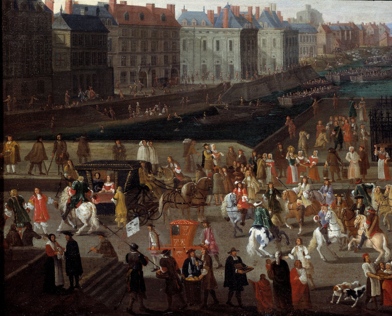 Aktiviteter og passasje på Pont Neuf i Paris Anonymt maleri fra 1600-tallet. Paris, Musee d