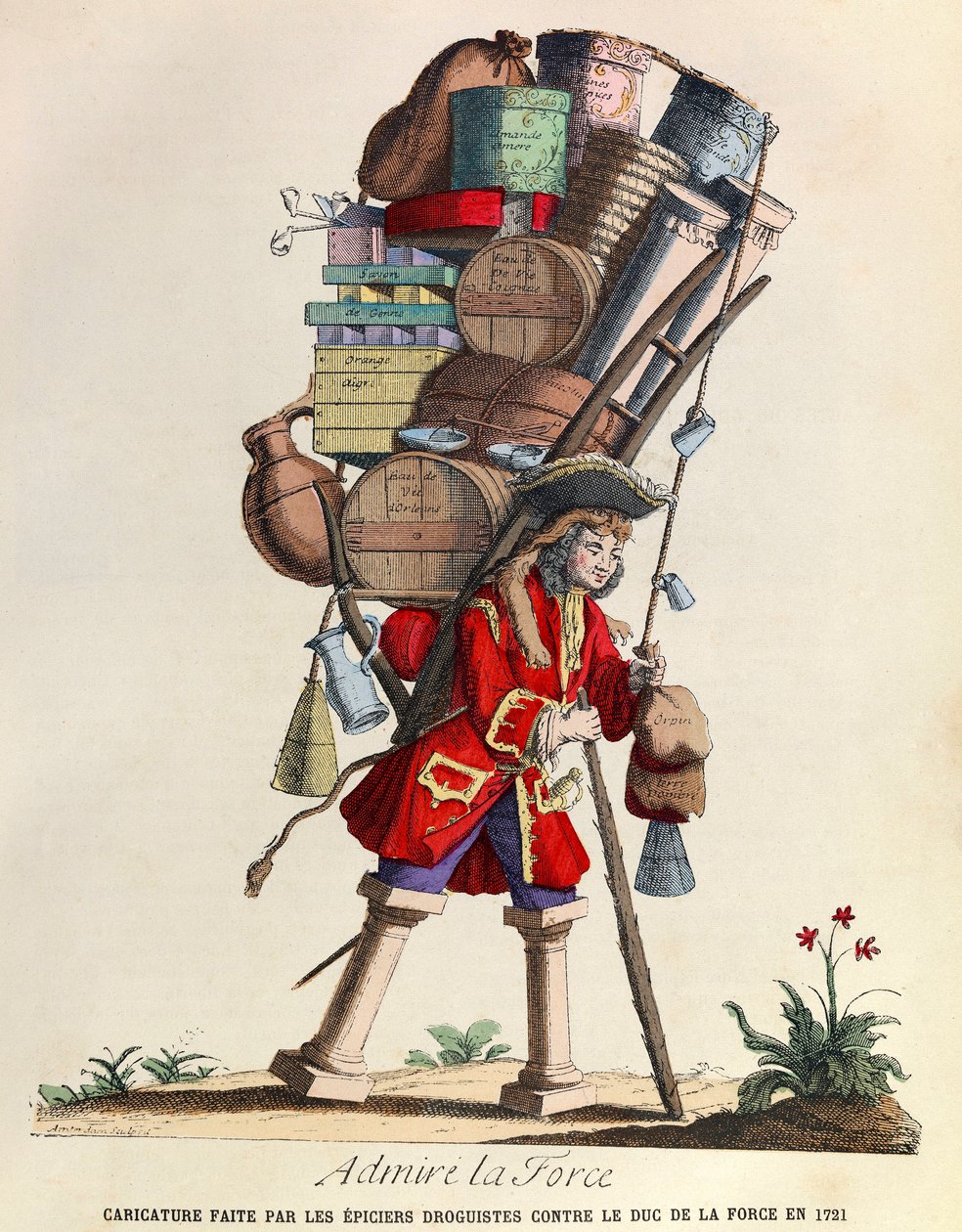 Beundre La Force-karikaturen laget av drogistene i Paris mot hertugen av La Force i 1721 (regne av kong Louis XV) - privat samling av Anonymous Anonymous