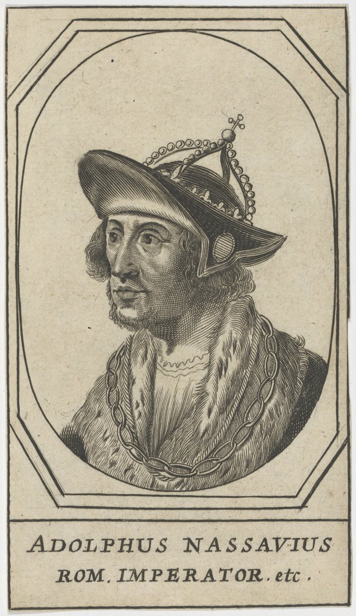 Adolphe de Nassau (1250-1298) - Adolf av Nassau, romernes konge, anonym. Etsning, størrelse: 10,8x6,2 av Anonymous Anonymous