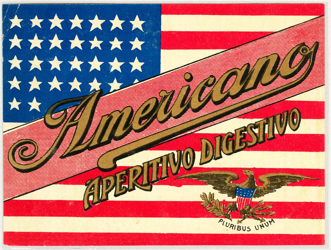 Annonse for italiensk short drink Americano, med amerikansk flagg av Anonymous Anonymous