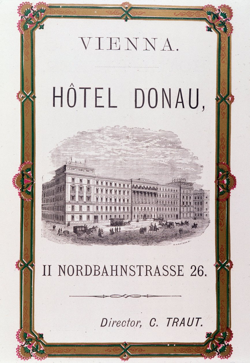Reklameplakat for Hotel Donau i Wien. Østerrike 1874 Privat samling av Anonymous Anonymous