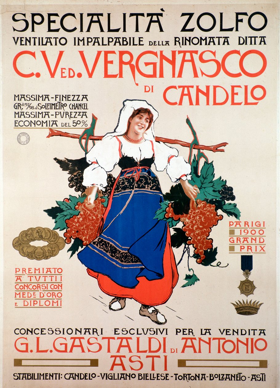 Reklameplakat for soppdrepende svovel produsert av det italienske selskapet Vergnasco Candelo, 20th Century av Anonymous Anonymous