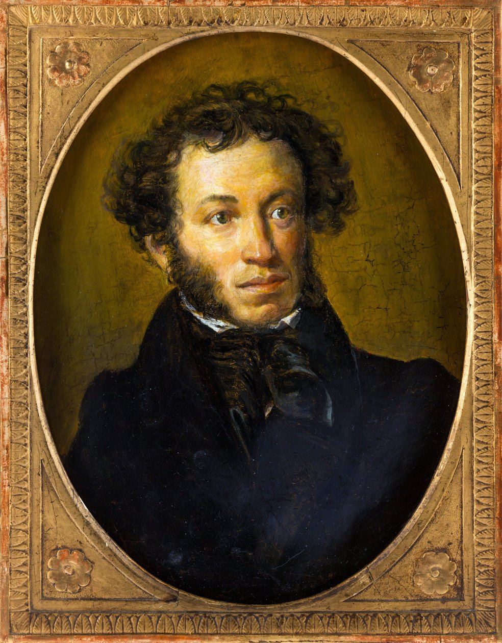 Alexandre Pouchkine - Portrett av poeten Alexander Sergeyevich Pushkin (1799-1837) - Anonym. Olje på tre, andre kvartal av 1800-tallet. Mål: 40,5x30,5 cm. Privat samling av Anonymous Anonymous