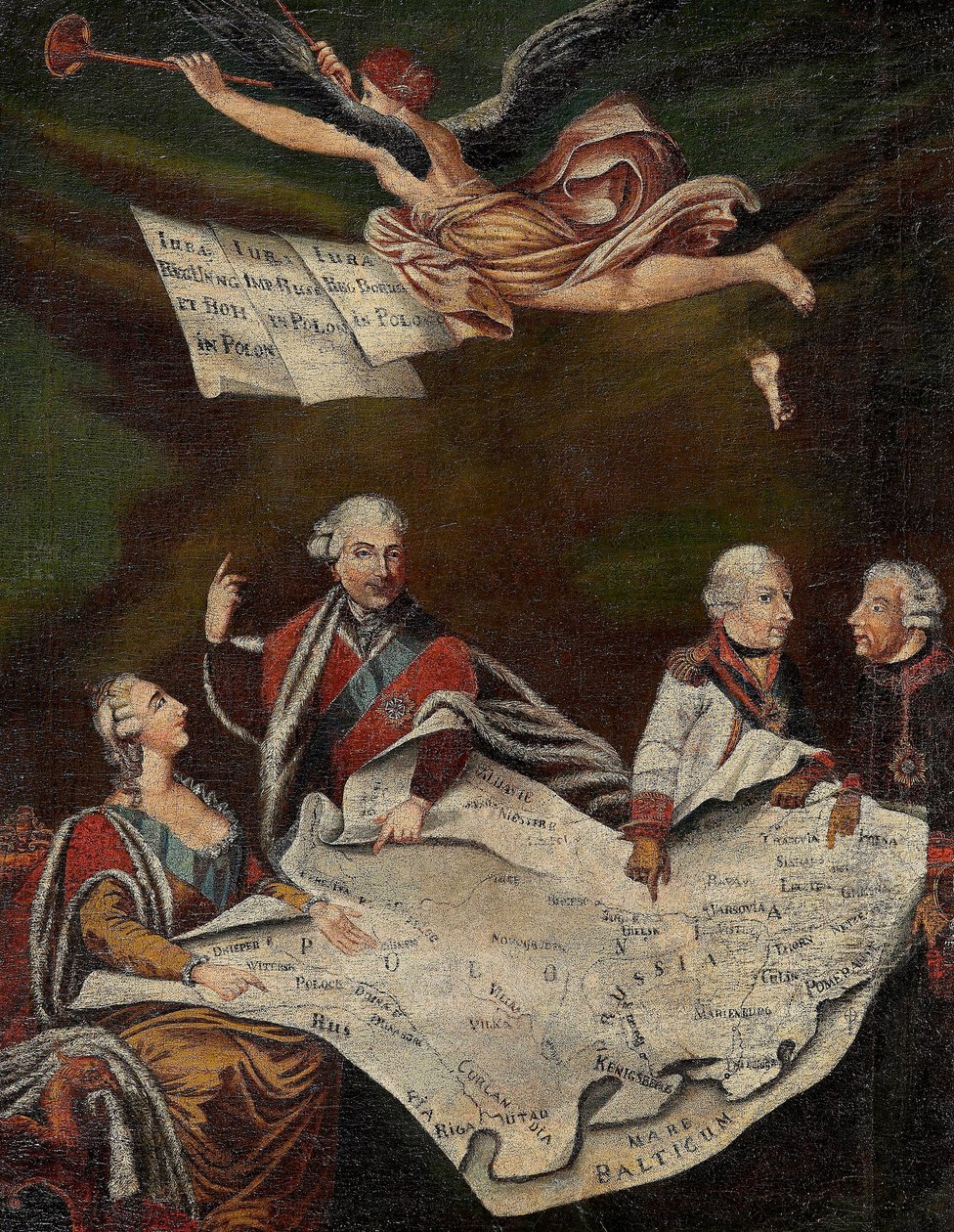 Allegori om delingen av Polen mellom Katarina II av Russland (1729-1796), Stanislas II Augustus (Stanislaw August Poniatowski av Anonymous Anonymous