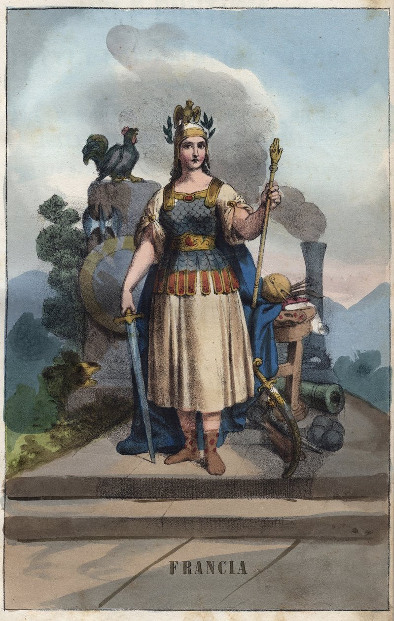 Allegori av Frankrike - gravering fra "" skikker og tradisjoner til alle folkeslag i universet. Det vil si historien om regjeringen, lovene, militsen, om religionen til alle nasjoner fra de fjerneste tider til i dag "1856 av Anonymous Anonymous