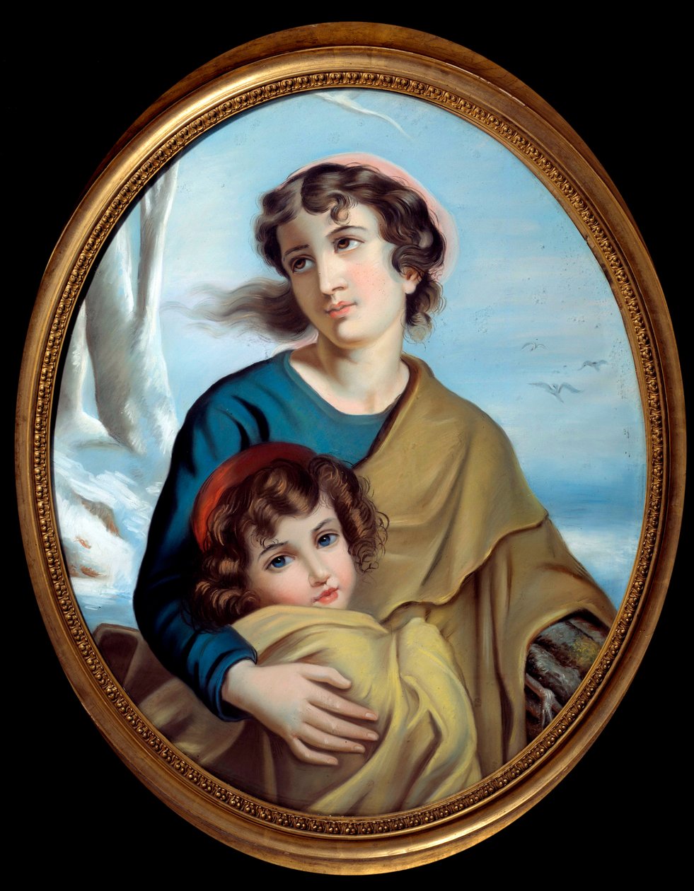 Allegori om vinteren En mor som beskytter barnet sitt for å varme henne opp. Anonymt maleri. 18. århundre. Rouen, Museum of Fine Arts av Anonymous Anonymous
