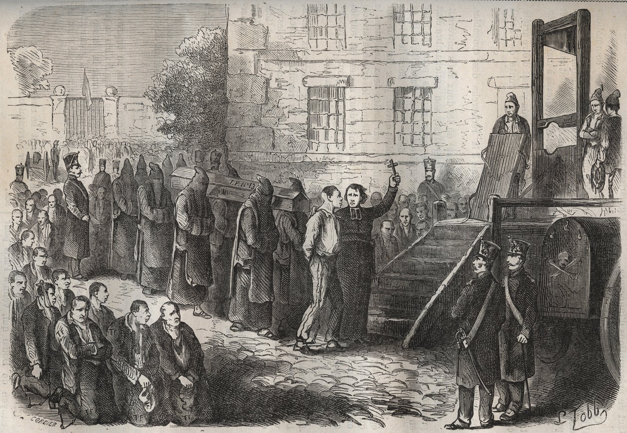 En henrettelse ved Toulon Bagne på 1800-tallet. Gravering i «Fangernes historie fra deres skapelse til i dag» (1877) av Pierre Zaccone (1817-1895) (Colonia Penale - Straffekoloni). Privat samling. av Anonymous Anonymous