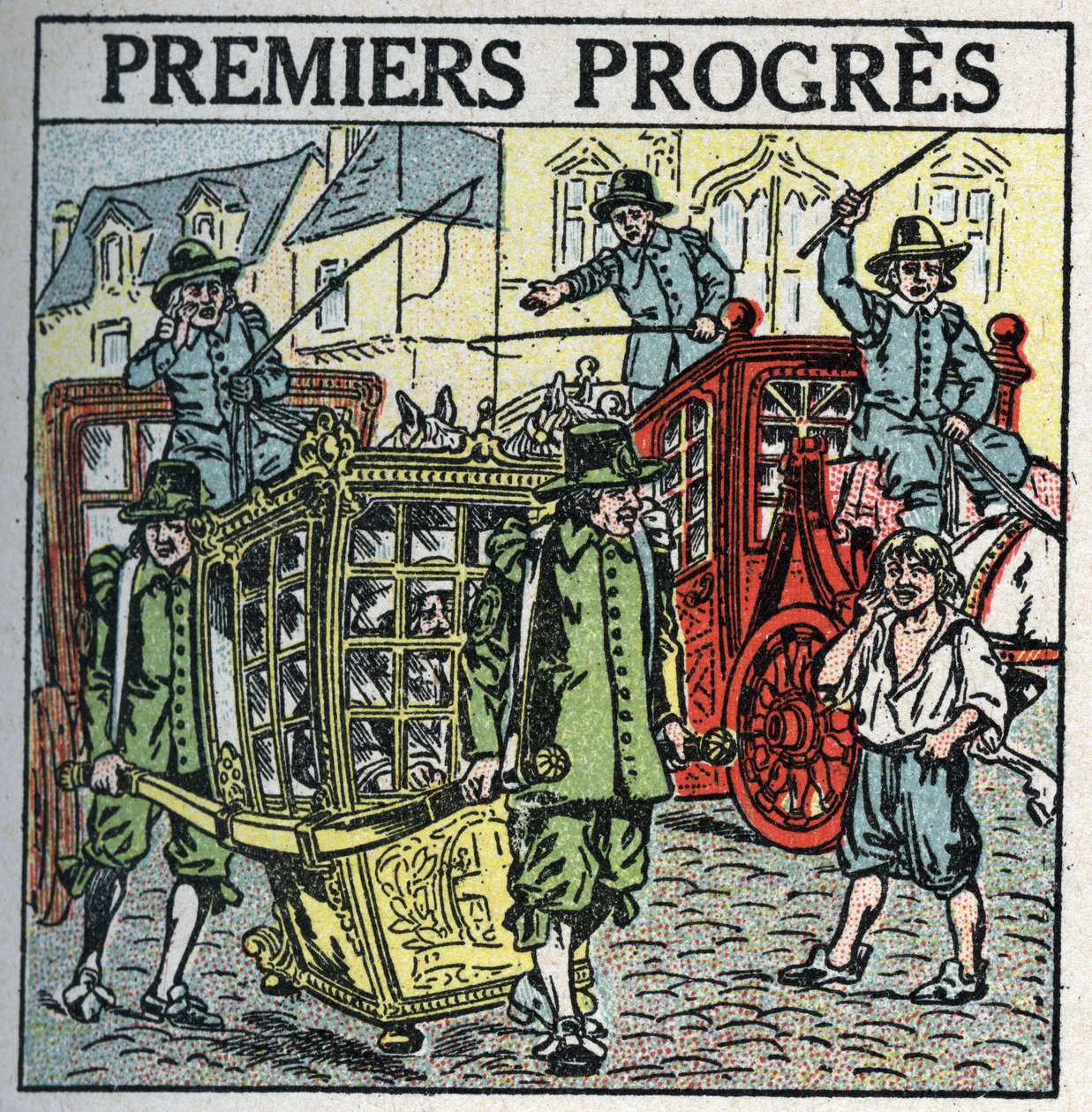 Animal traction: a carrier chair disrupting traffic. Anonymous illustration from 1925. Private collection. av Anonymous Anonymous