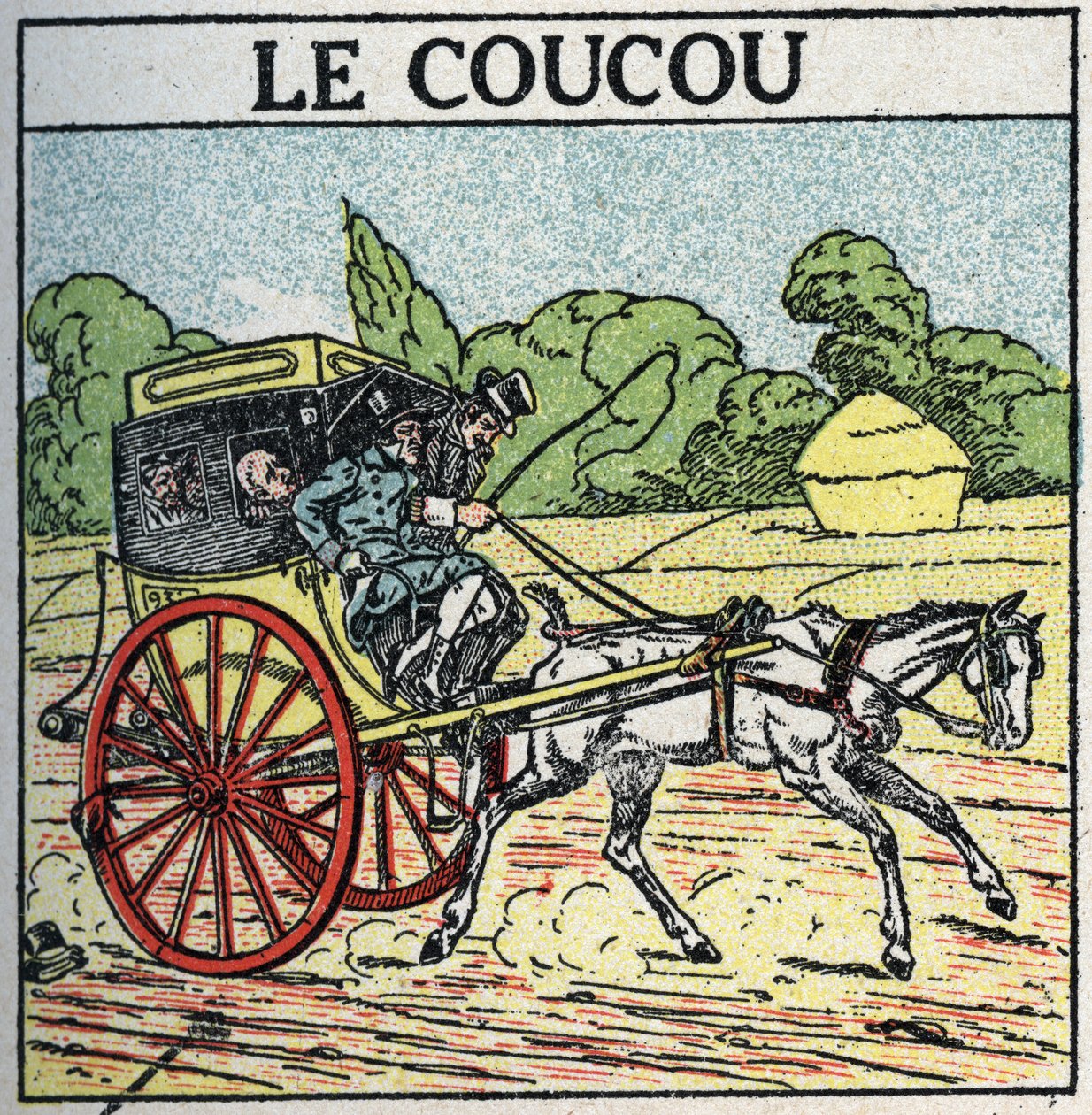 Animal traction: cuckoo, public transport used in France from the middle of the 18th century to the middle of the 19th century, also called “chamber pot”. Anonymous illustration from 1925. Private collection. av Anonymous Anonymous