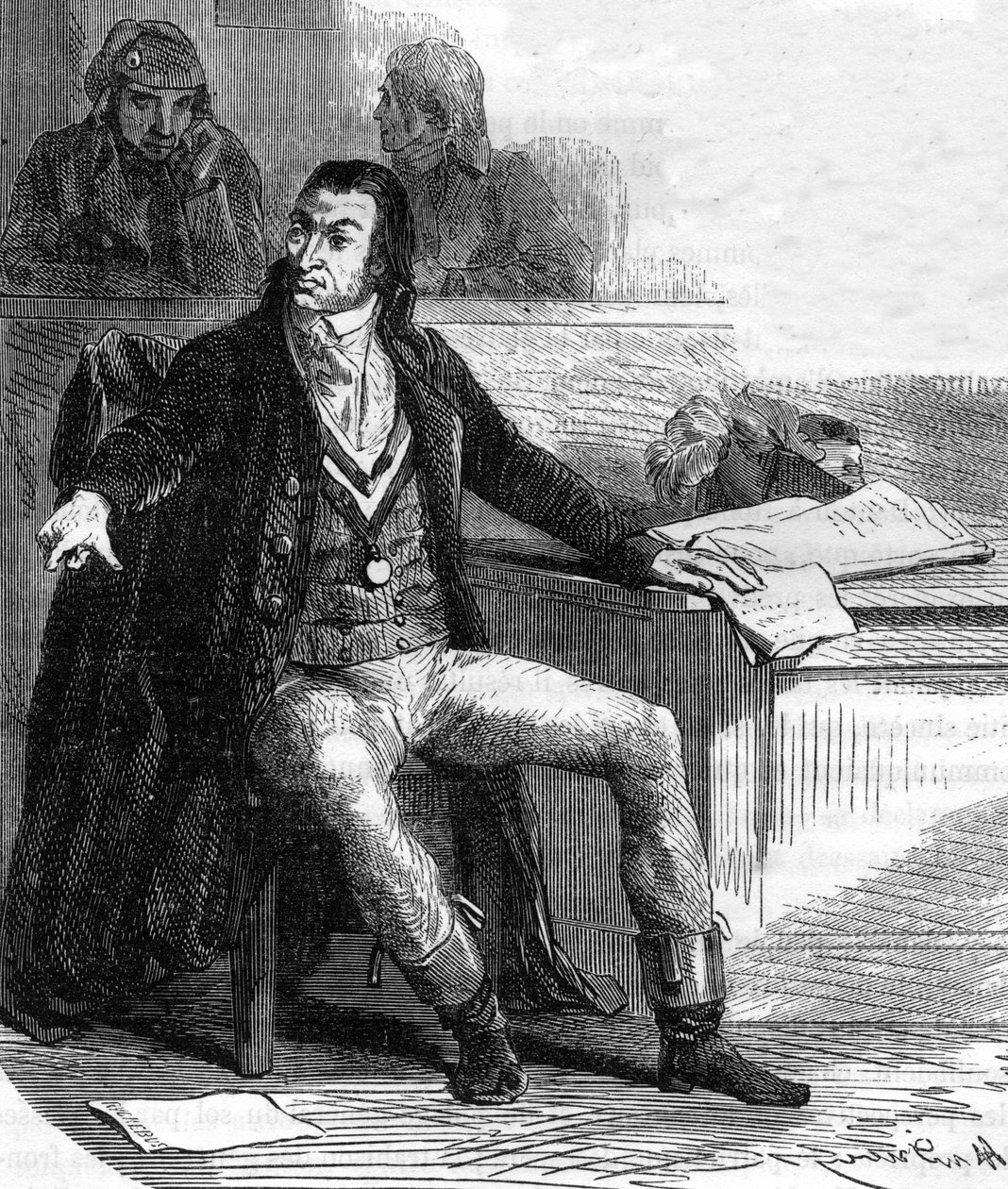 Antoine Quentin Fouquier de Tinville, dit Fouquier-Tinville (1746-1795), fransk lovgiver og revolusjonær, offentlig anklager av Revolutionary Tribunal - Gravering i "Histoire des Girondins"" av Alphonse de Lamartine (1790-1869) 1865-1866 lim av Anonymous Anonymous