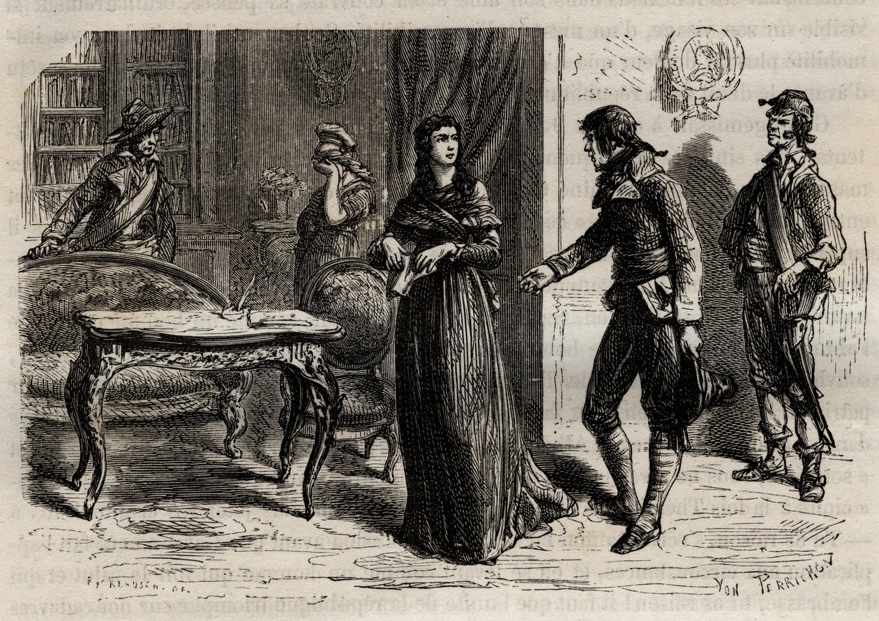 Arrestert av Madame Roland 1. juni 1793 i Paris - Arrestert av Madame Roland (Manon Roland, født Jeanne Marie Philippon). av Anonymous Anonymous