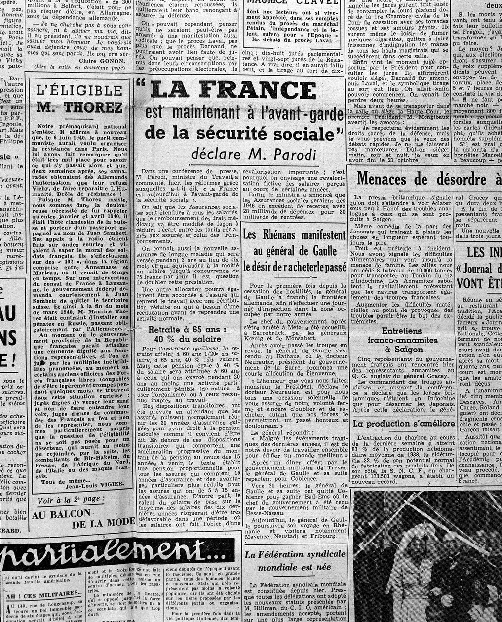 Artikkel om sosial sikkerhet: "Frankrike er nå i forkant av sosial sikkerhet sier Mr Parodi" 1945 av Anonymous Anonymous