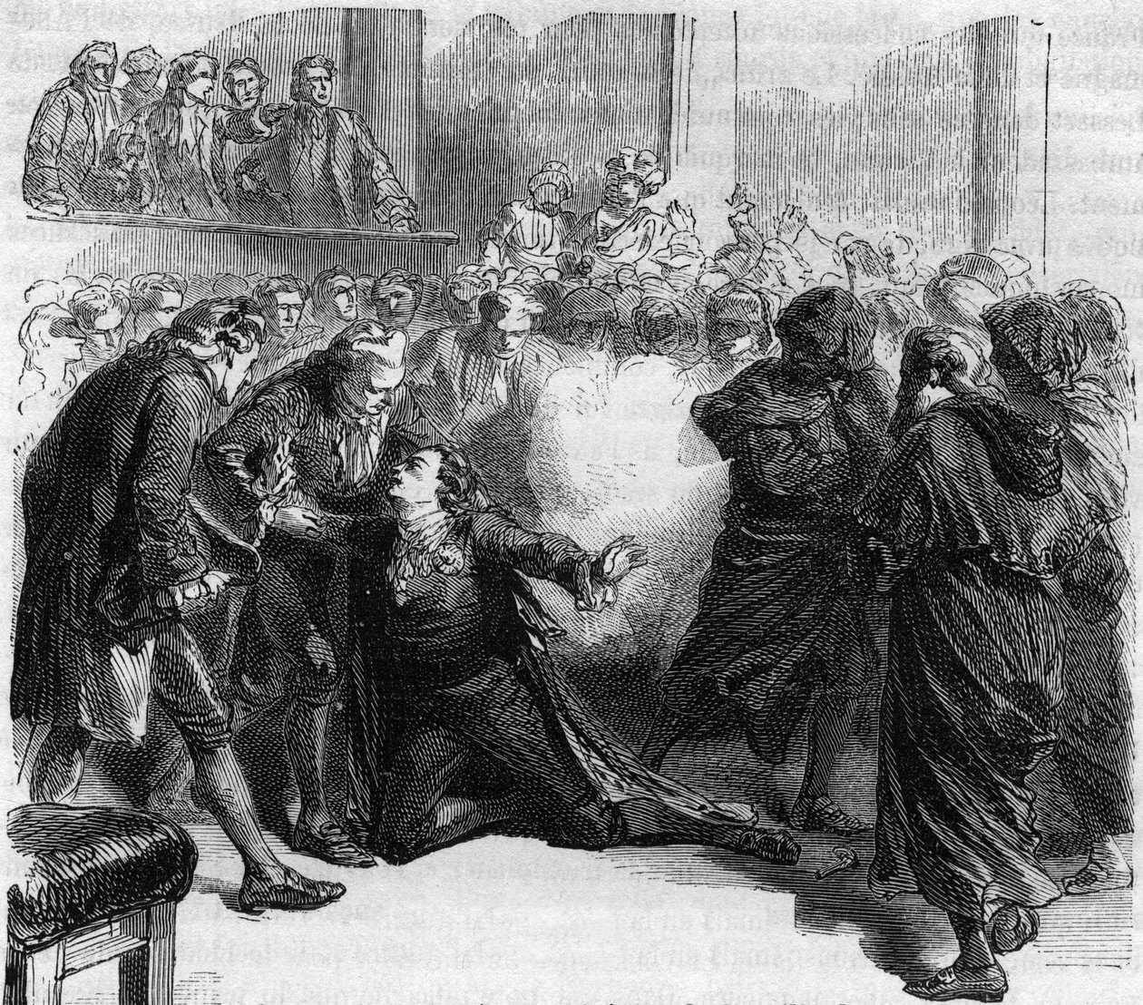 Attentat på Gustav III av Sverige - Attentat på Gustav (Gustave) III (1746-1792) Konge av Sverige, under maskeballet på Royal Opera of Stockholm av Jacob Johan Ankarstrom - Gravering i "Histoire des Girondins" av Alphonse de Lamartine ( 1790- av Anonymous Anonymous