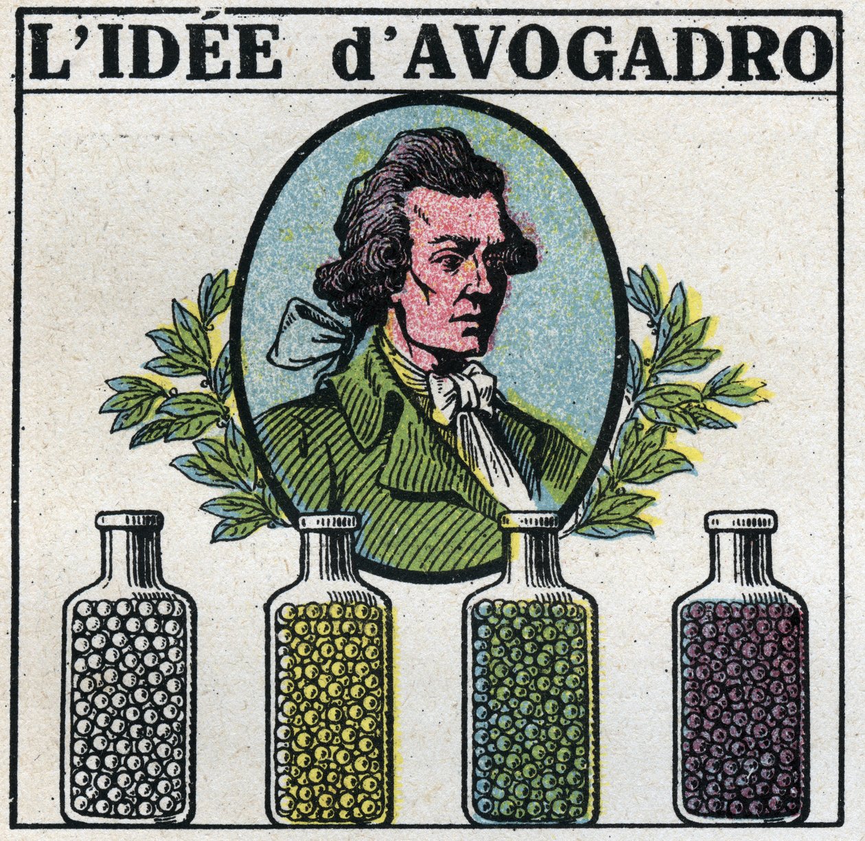 Atoms: The Idee of Amedeo Avogadro (1776-1856). Anonymous illustration from 1925. Private collection. av Anonymous Anonymous