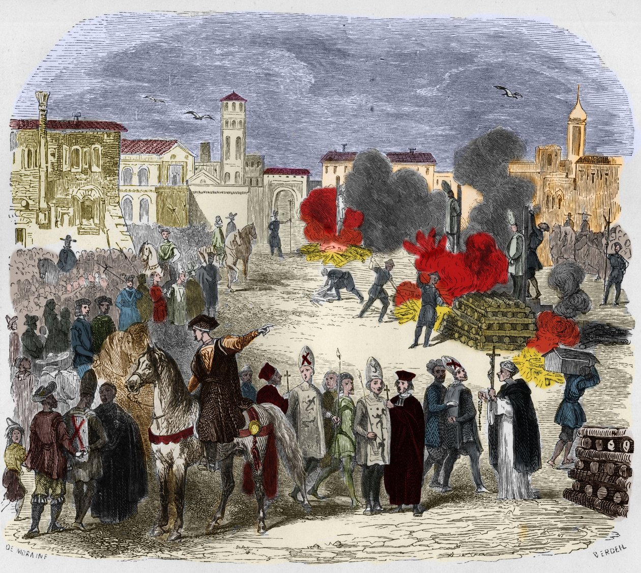 Autodafe (auto da fe) (auto da-fe) på 1500-tallet. Illustrasjon i "" Mysteres of the Inquisition and Other Secret Societies of Spain"" Av Victor de Fereal, Suberwick, Manuel Galo de Cuendias. Utgitt av P. Boizard av Anonymous Anonymous