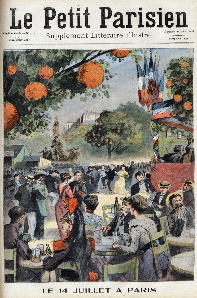 Ball 14. juli i Paris. En av avisen "" Le petit parisien"" den 19.07.1908. Privat samling. av Anonymous Anonymous