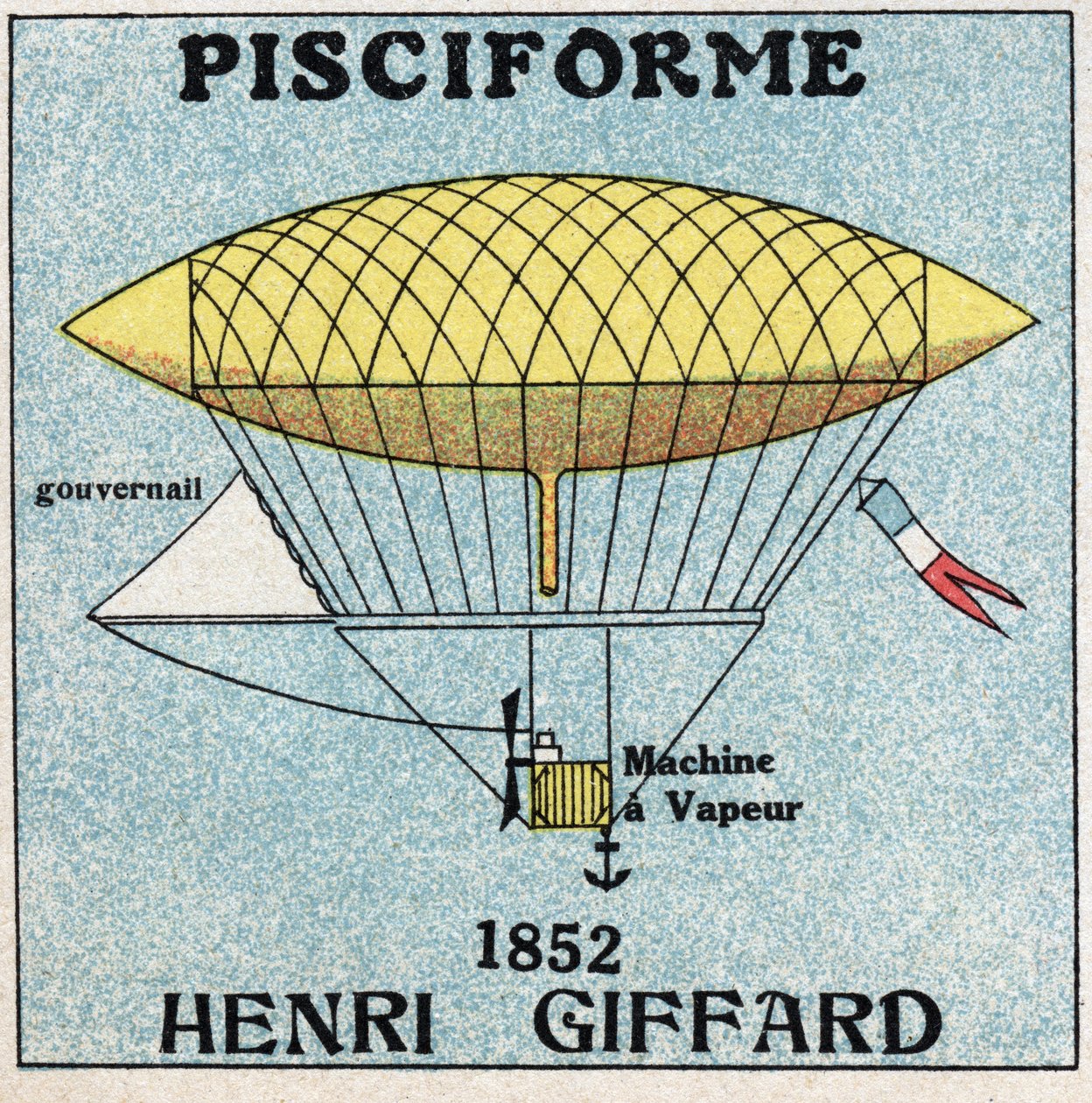 Ballonger: fiskeformet konvolutt av Henri Giffard (1825-1882) i 1852. Anonym illustrasjon fra 1925. Privat samling. av Anonymous Anonymous