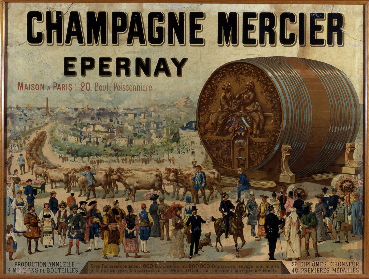 Stor tønne champagne utstillinger på Expo Universelle de 1889 - Reklameplakat for Mercier champagne, sent på 1800-tallet av Anonymous Anonymous