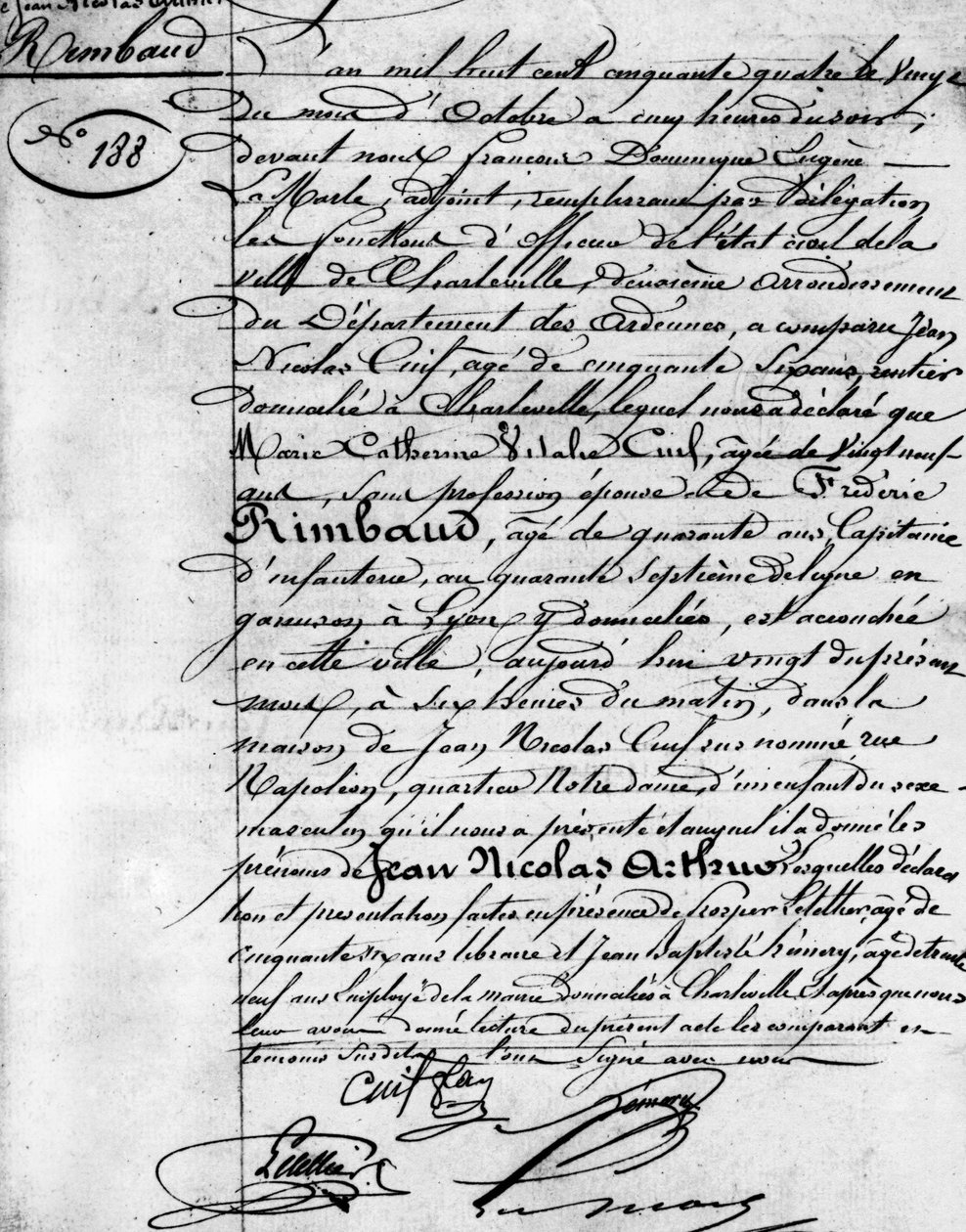 Fødselsattest til Arthur Rimbaud (1854-1891), fransk poet Charleville, Musee Rimbaud. av Anonymous Anonymous