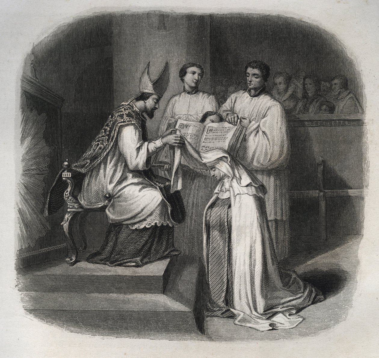 Den velsignede Maria av inkarnasjonen (skjegg Jeanne Avrillot) (1566-1618) Fransk mystiker som mottok karmelittens slør i 1614. Gravering fra 1846 i "" De helliges liv"". Privat samling. av Anonymous Anonymous