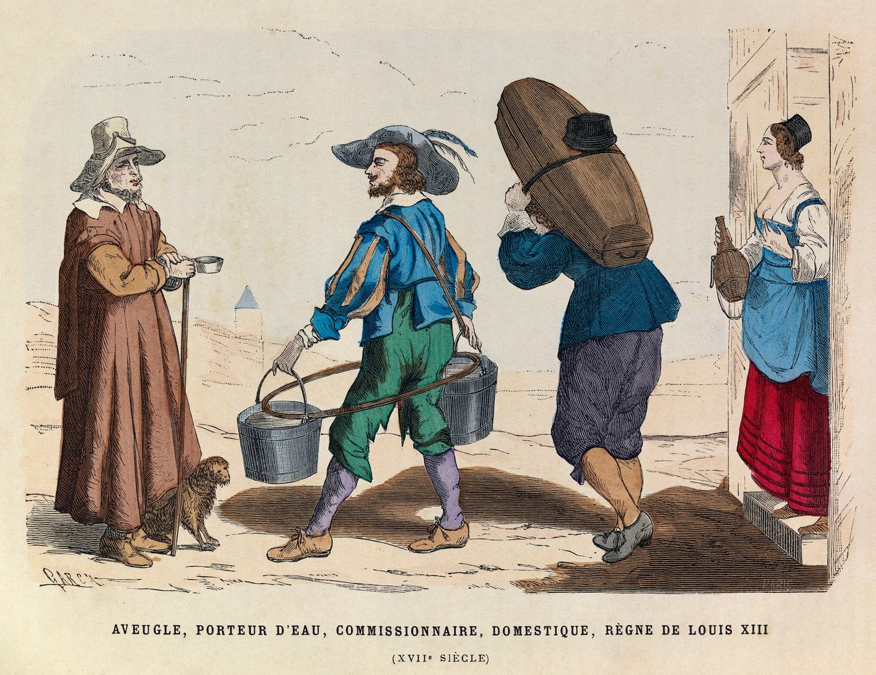 Blind mann, vannbærer, kommisjonær og hushjelp, regjeringen til kongen Ludvig XIII av Frankrike 1600-tallet - privat samling av Anonymous Anonymous