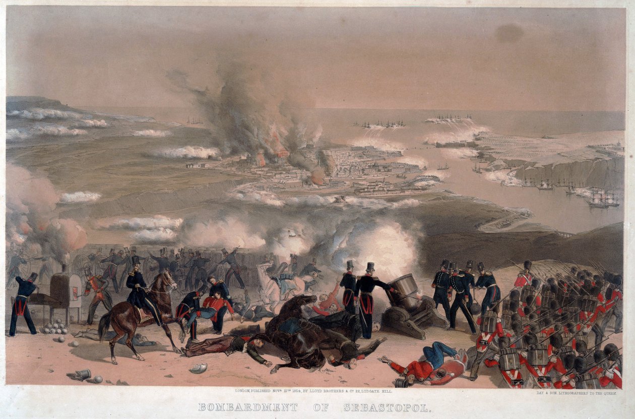Bombardement av Sevastopol - Anonym - 1854 - Fargelitografi - 83x117,2 - Privat samling av Anonymous Anonymous