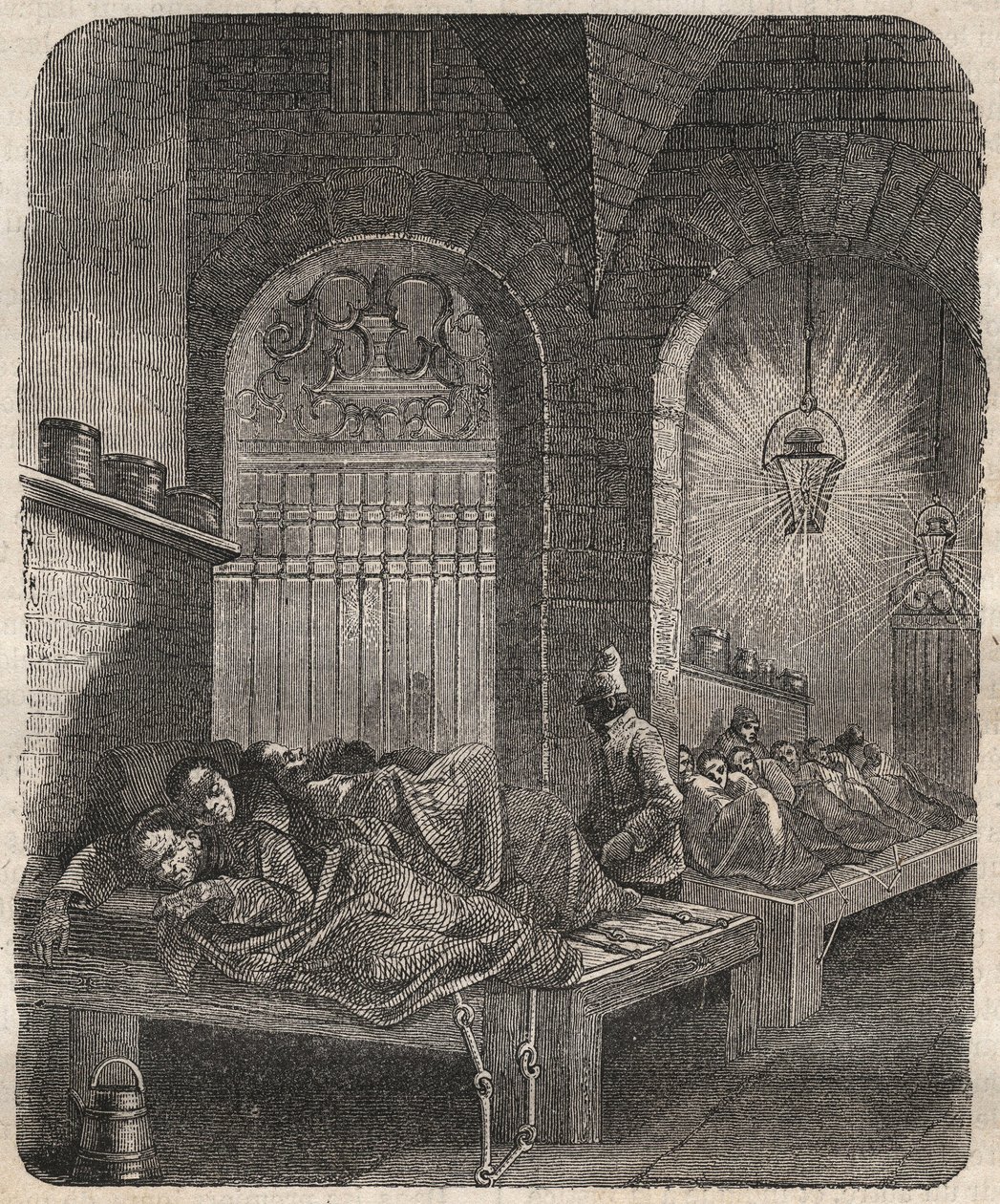 Brests fengsel om natten. Gravering i "De dømtes historie fra deres opprettelse til i dag" "(1877) av Pierre Zaccone (1817-1895) (Colonia Penale - straffekoloni). Privat samling. av Anonymous Anonymous