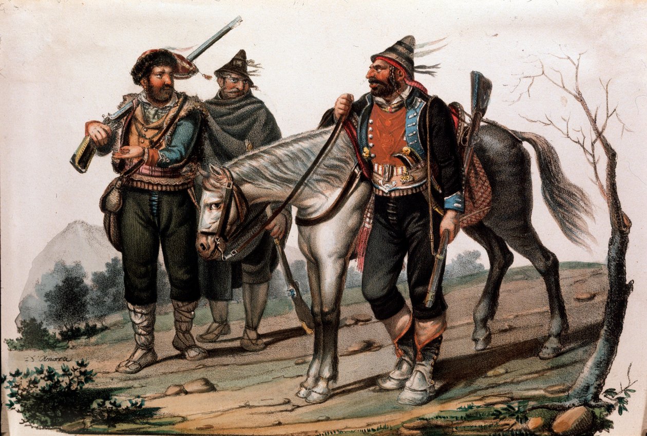 Brigandage i Calabria, Italia. Gravering fra 1800-tallet Privat samling av Anonymous Anonymous