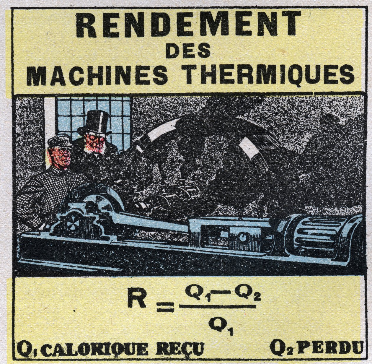 Calorimetry: efficiency of thermal machines. Anonymous illustration of 1925. Private collection. av Anonymous Anonymous