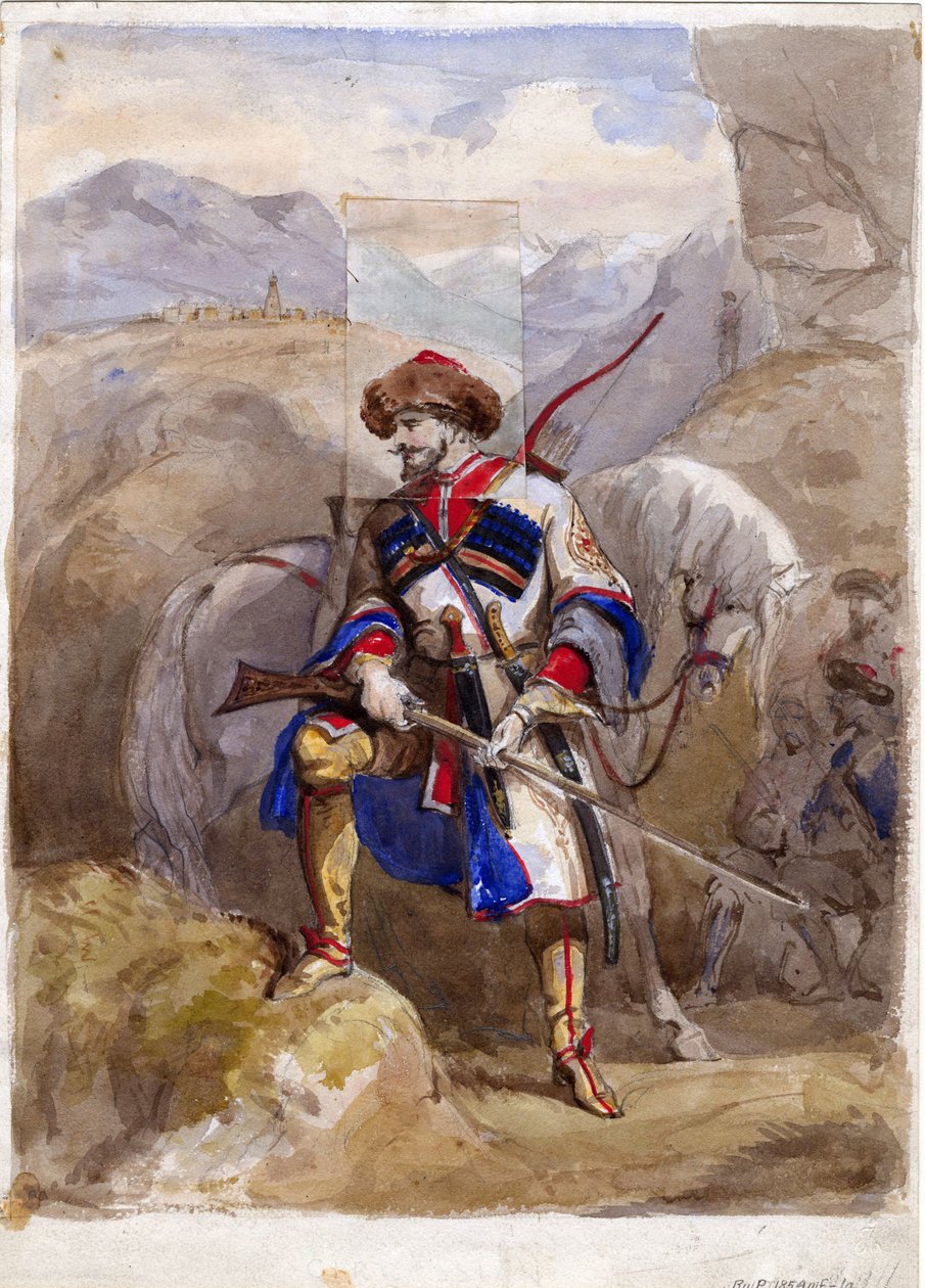 Chamil ou Imam Chamil - Imam Shamil (1797-1871) - Anonym - 1854 - Akvarell på papir - 32x23 - Privat samling av Anonymous Anonymous