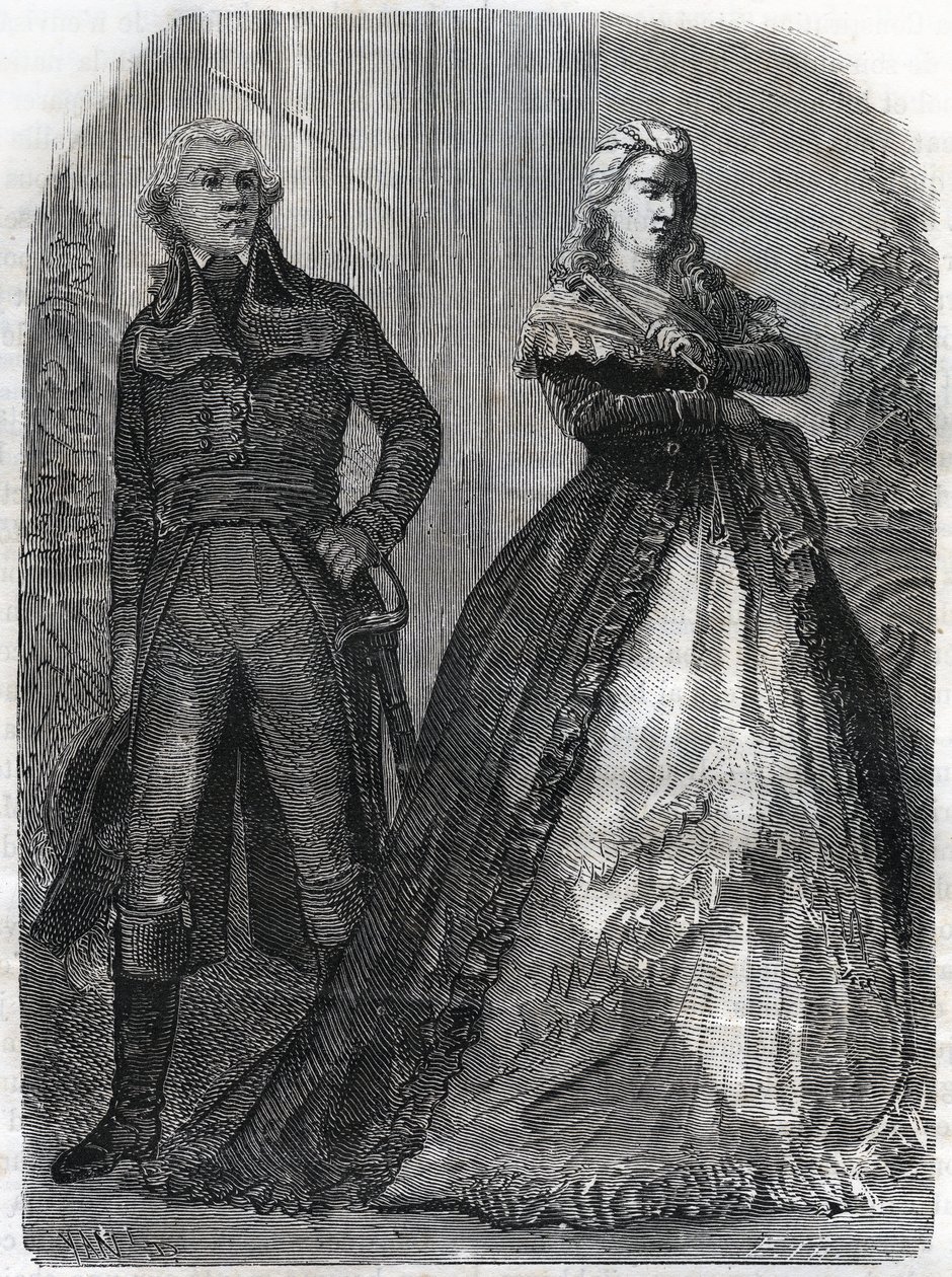 Charles Francois du Perier dit Dumouriez (1739-1823), fransk general med dronning Marie Antoinette (1755-1793). Gravering fra 1866 i «Histoire de la Revolution francaise»» av Adolphe Thiers. Privat samling. av Anonymous Anonymous