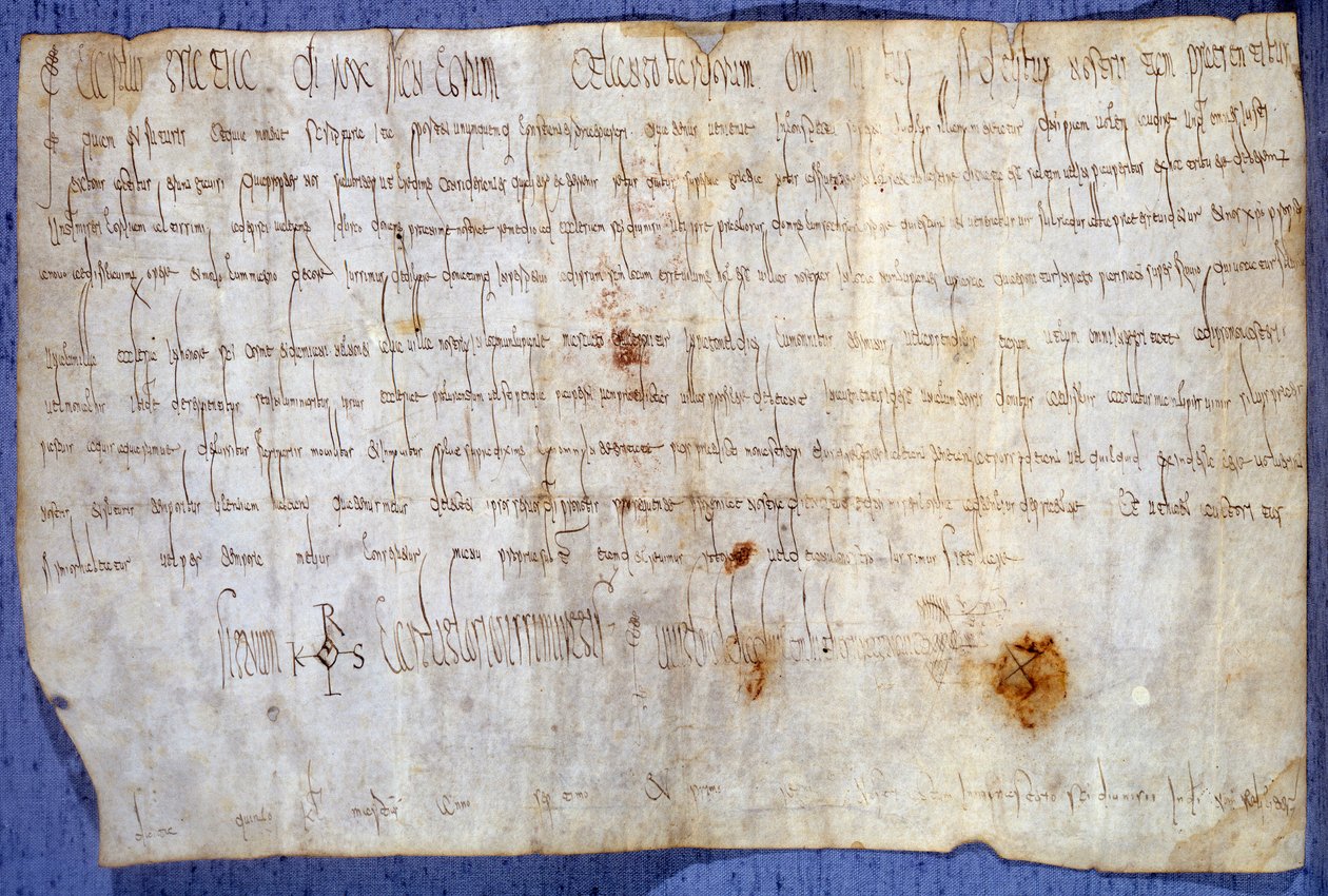 Charter of King Charlemagne (Charles I, Charles the Great eller Carolus Magnus) (742-814) fritak klosteret Saint Germain des Pres fra skatt 27.03.779. Paris, Nasjonalarkivet av Anonymous Anonymous