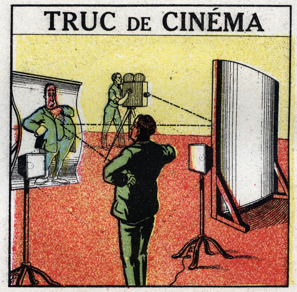 Cinematographer: movie stuff. Deforming mirrors give the illusion of filming monsters. Anonymous illustration from 1925. Private collection. av Anonymous Anonymous