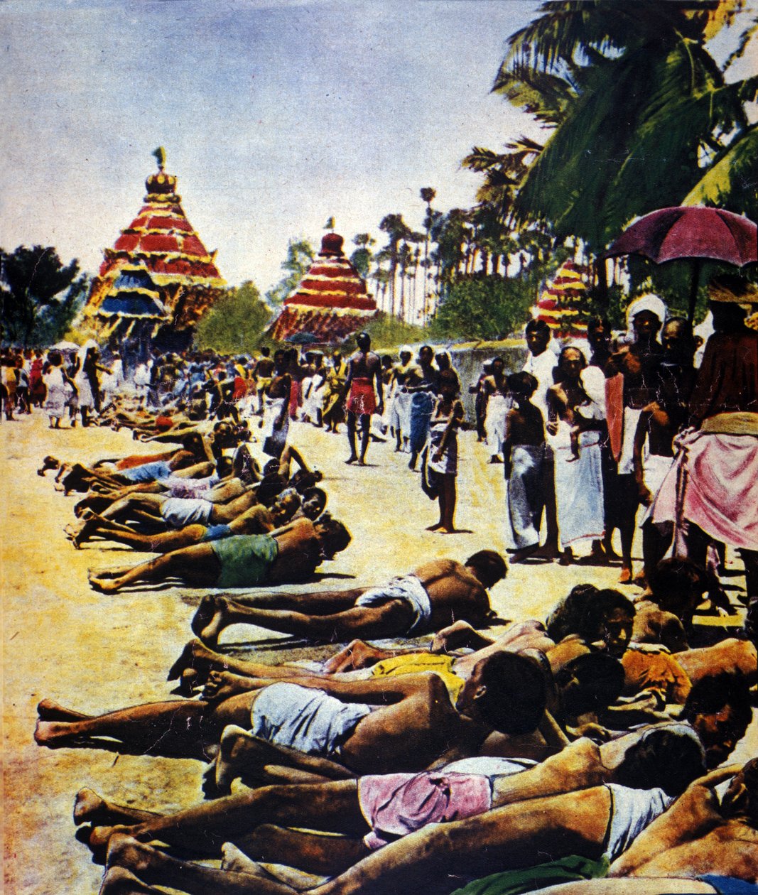 Sivil ulydighetsuke i India mot det britiske imperiet: demonstrasjon ledet av den politiske lederen Mohandas Karamchand Gandhi (1869-1948) i Jalaipur i 1931. Illustrasjon fra “” Il mattino illustrato”” 1931 av Anonymous Anonymous