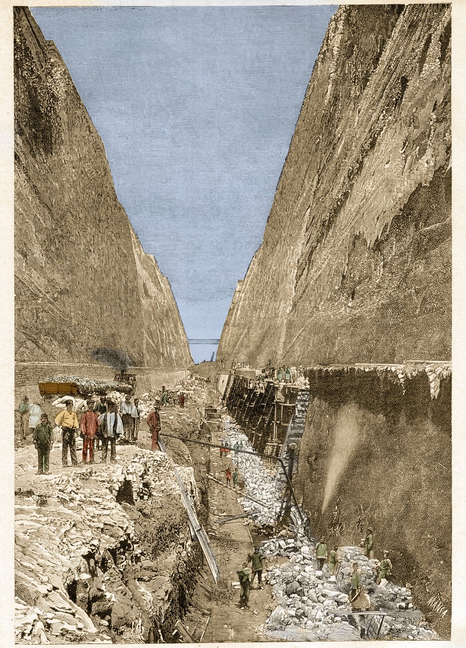 Bygging av Korintkanalen 1893 -gravering - Bygging av Korintkanalen. av Anonymous Anonymous