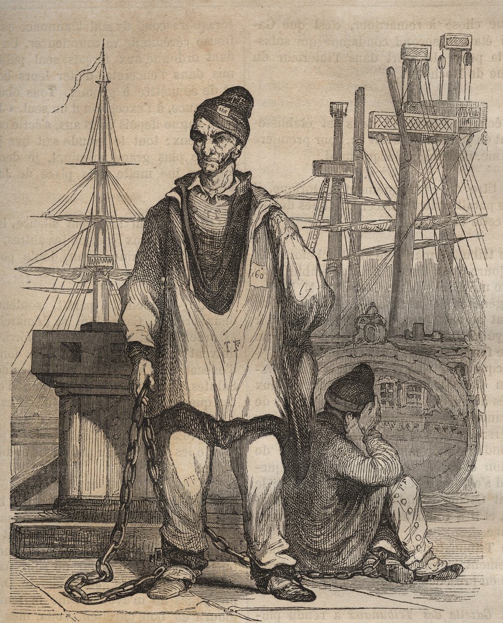 Overbevisning til evighet ved Rochefort Bagne på 1800-tallet. Gravering i "Fengselshistorie fra deres opprettelse til i dag"" (1877) av Pierre Zaccone (1817-1895) (Colonia Penale - straffekoloni) av Anonymous Anonymous