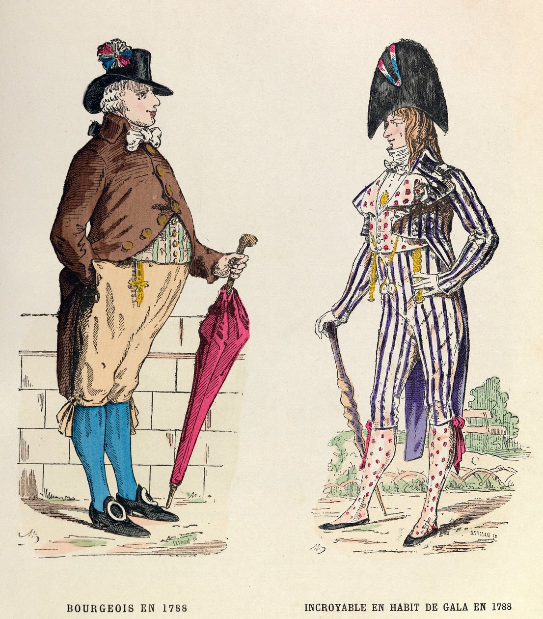 Kostyme av en borgerlig og en utrolig i gallakjole i 1788 - privat samling av Anonymous Anonymous