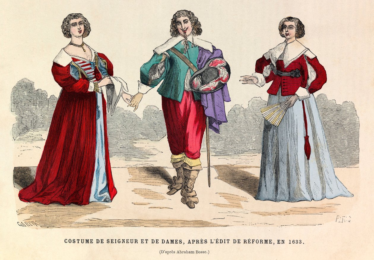 Drakter av herre og damer etter reformredigeringen i Paris i 1633 - privat samling av Anonymous Anonymous