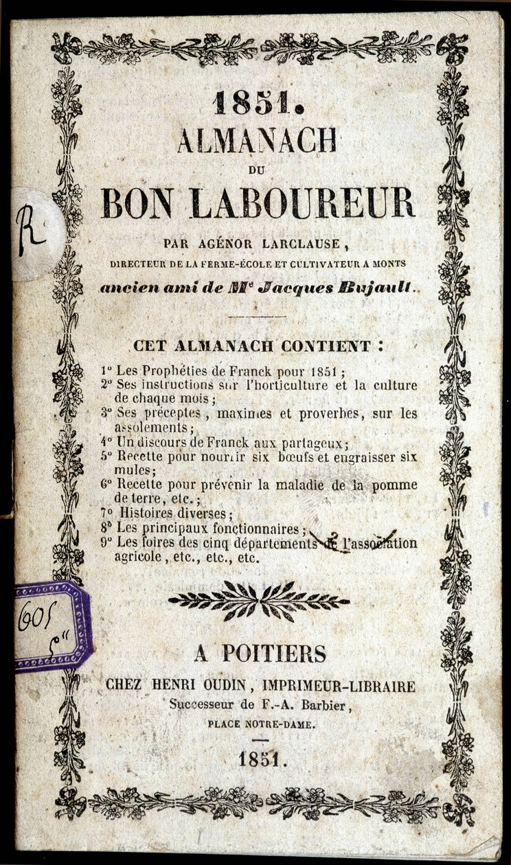 Omslag til Almanach du Bon Ploureur, av Agenor Larclause, Poitiers av Anonymous Anonymous