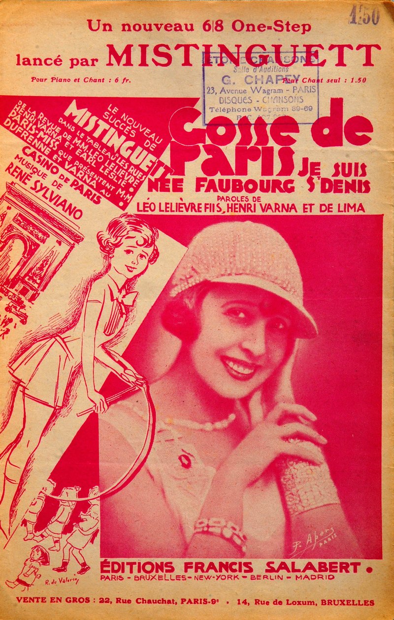 Cover av partituret "Gosse de Paris"" sunget av Mistinguett (Mistinguette) (1875 - 1956), fransk sanger av Anonymous Anonymous