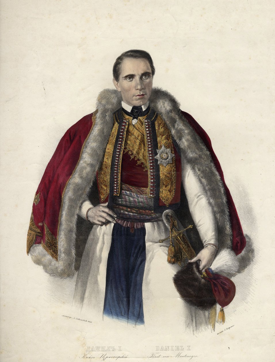 Daniel de Montenegro (1826-1860) (Danilo Aleksander Petrovic Njegos) - Danilo I, prins av Montenegro - Anonym - 1853 - Litografi, akvarell - 40,7x30,9 - Privat samling av Anonymous Anonymous