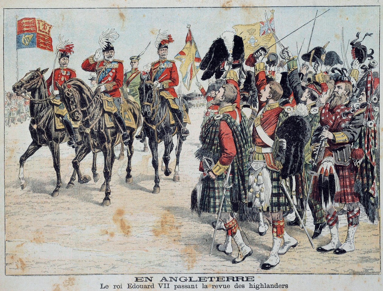 Edward VII (1841-1910) King of England anmelder den skotske høylanderillustrasjonen fra det berømte tillegget til "Little Diary" 1905 Private Collection av Anonymous Anonymous
