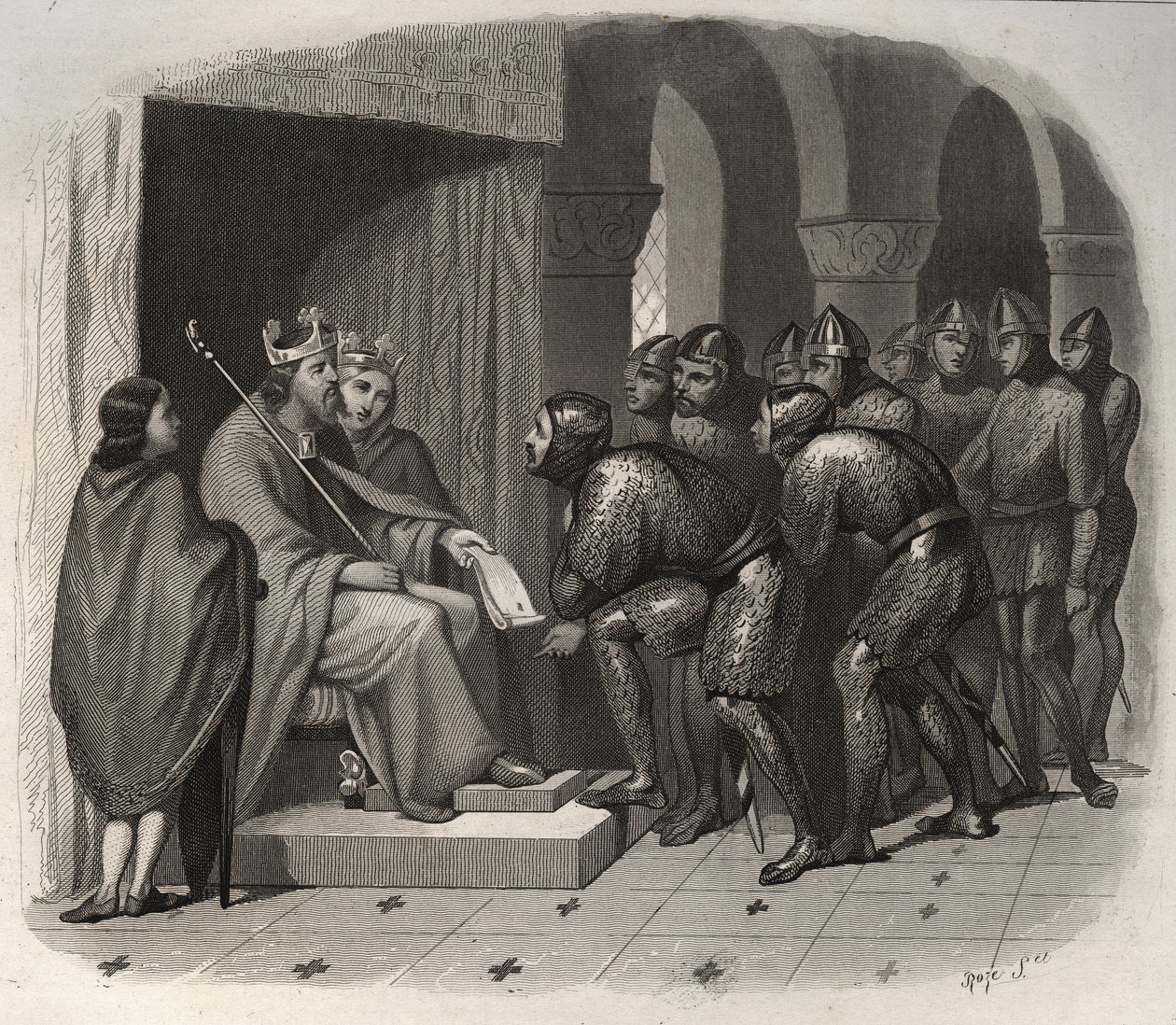Edward the Confessor (en av de siste angelsaksiske konger av England) - St. Edward the Confessor (1004-1066) som gir nye lover til sitt folk. Gravering fra 1846 i "" Lives of the saints"". Privat samling. av Anonymous Anonymous